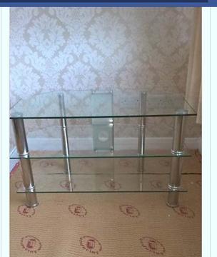 glass tv stand with silver legs