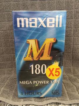 5 Pack - Maxwell 'M' VHS 180 Video Tapes. New and Sealed Mega Power Tape