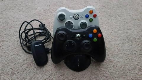 2 x Xbox 360 controllers, rechargeable docking and wireless receiver