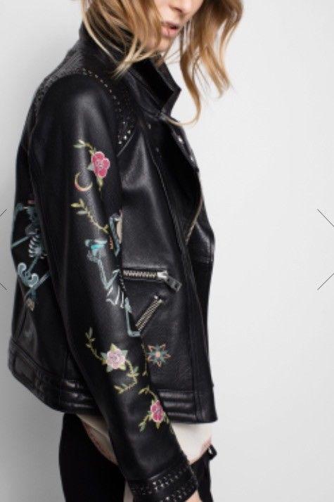Zadig & Voltaire Womans Leather bikers jacket with hand painted tattoo design