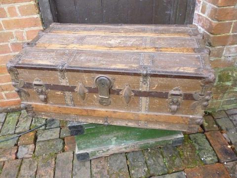 Antique wood bound trunk/chest