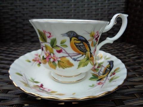 Royal Albert Woodland Series Baltimore Oriole Rare Bone China Tea Cup Saucer Duo