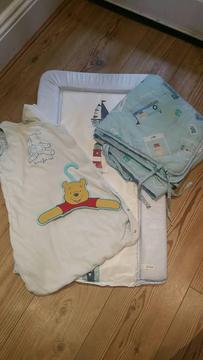 Free - Baby boy nursery items, changing mat, hanger, sleeping bag