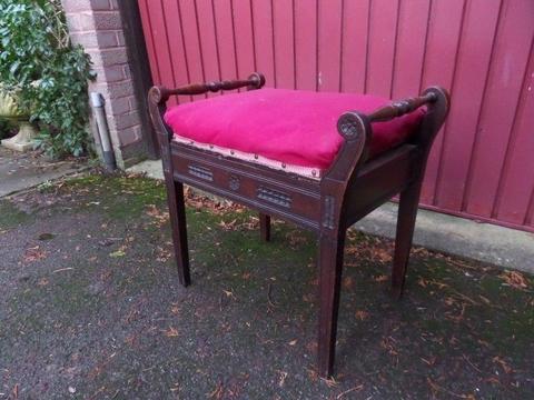 Vintage Edwardian Mahogany Box Seat PIANO STOOL