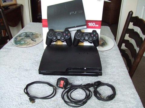 Sony Playstation 3 PS3 Slimline 160GB with 2 wireless Sixaxis controllers. Excellent condition