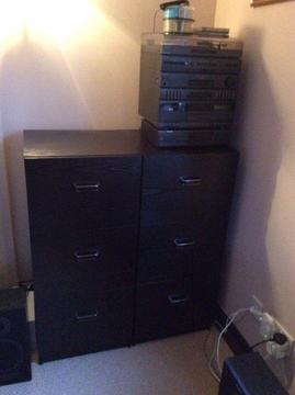 2 black 3 drawer filing cabinets, H102.5 W450 D450, excellent condition £15 each, £25 for both
