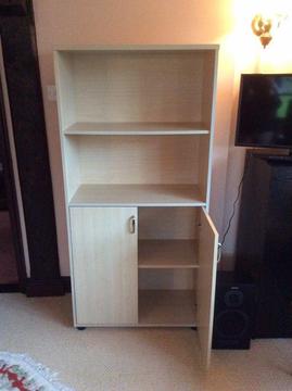 Light pine bookcase, open at the top, doors below, H1582 W796 D 397, good condition £15