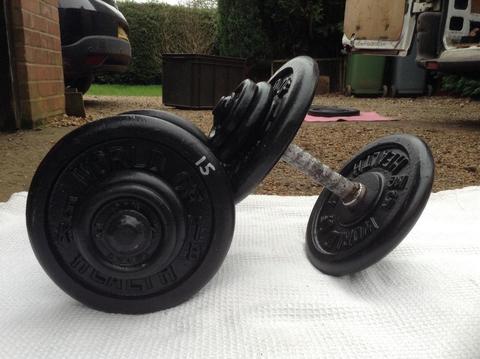 2 x 15kg World of Health Cast Iron Dumbbell Weights