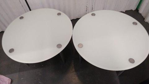 Two White Glass Reception, Office or Home Tables £10.00