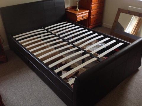 Faux leather sleigh type double bed