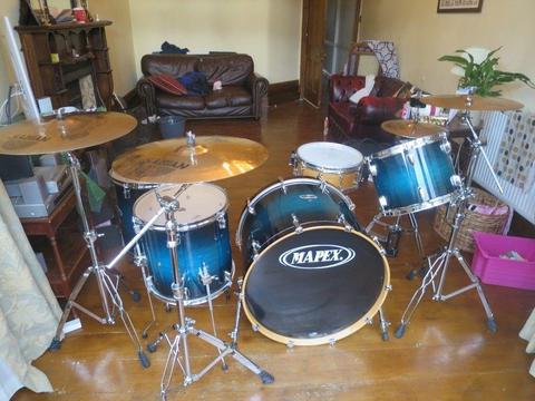 Mapex M Series Black Forest Sapphire 4 piece Drum Kit (24in Bass)+Dbl Pedals,Stands,Cymbal Set