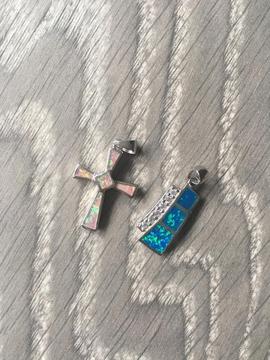 Two silver and opal pendants