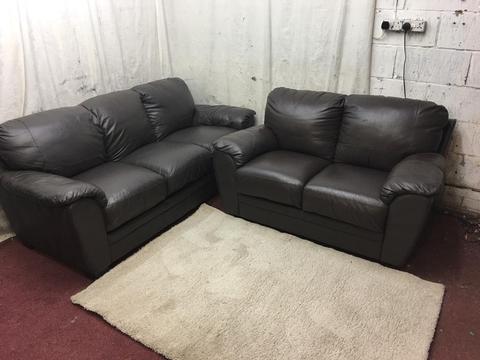 Brown leather 3/2 Seater sofas comfortable