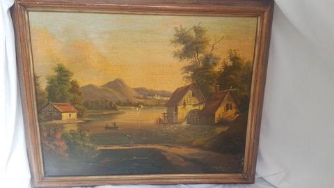 ANTIQUE EARLY 19TH CENT. FLEMISH LAKE SITE OIL