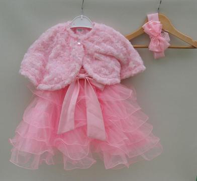 Pink christening special occasion formal dress tutu 6-9 or 9-12 bolero/shrug and headband