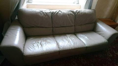 3 seater beige leather sofa