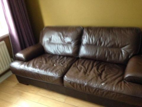 Free 3 and 2 brown leather sofas. Will split if required. 3 seater pending collection 11am tomorrow