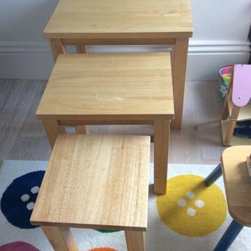 Three wooden side low tables