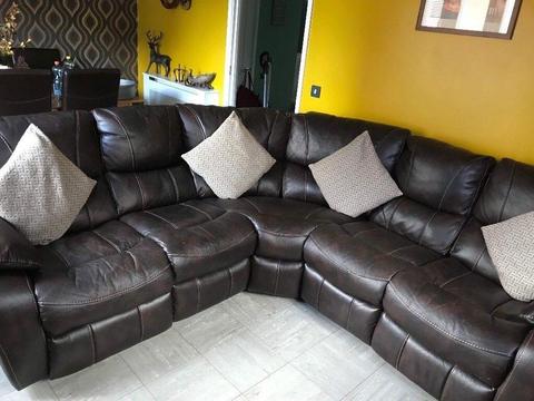 Brown leather corner sofa with two end recliners seats a year old , Payment on collection