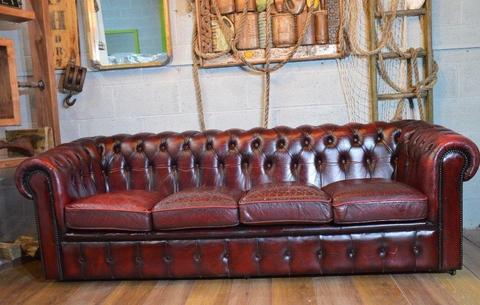 Chesterfield Vintage Leather 4 Seater Sofa Ox Blood
