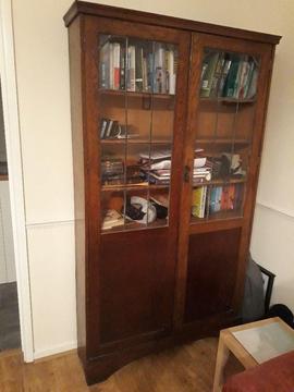 Antique oak bookcase, original lead piping, lock and key