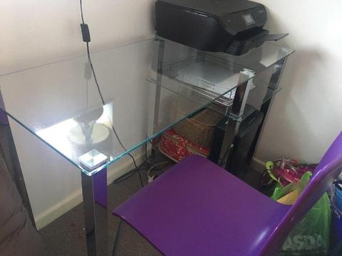 Excellent Glass Desk with Shelf - with free Chair