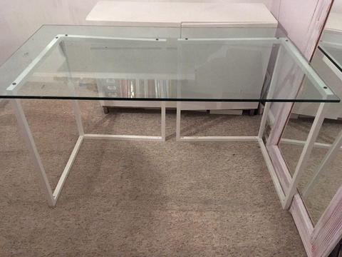 Habitat glass top desk with white metal frame legs