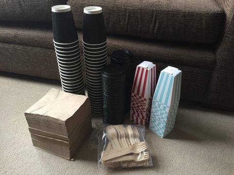 Bundle of Disposable Coffee Cups, Napkins, Popcorn Boxes, Cutlery, Wedding/Party