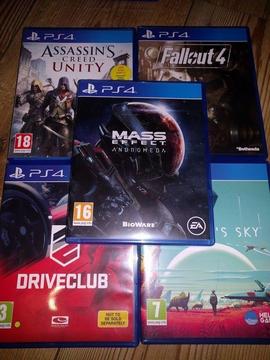 PS4 games - mass effect andromeda, fallout 4, driveclub, assassin's creed unity, no man's sky