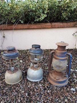 3 Parafin lamps and 3 Tractor lights