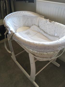 John Lewis Moses Basket with stand and free sheets