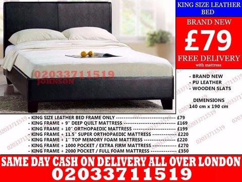 Brand New King Size Leather Bed Available With Mattress Waterville