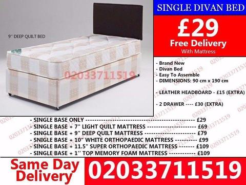 Brand New Single Divan Bed Available with Mattress Milledgeville