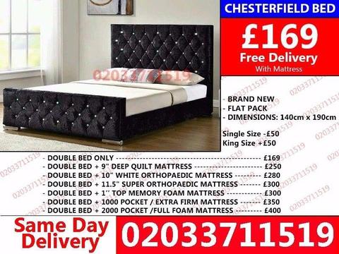 Crushed velvet Double bed Available Single With Mattress Brand New Orr