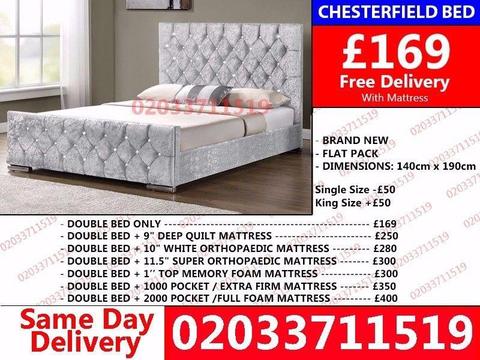 Crushed velvet Double bed Available Single With Mattress Brand New Vernon