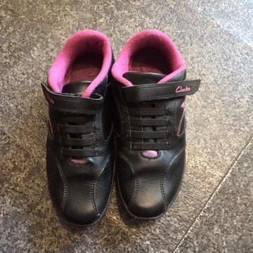 Girls Clarks black leather trainers
