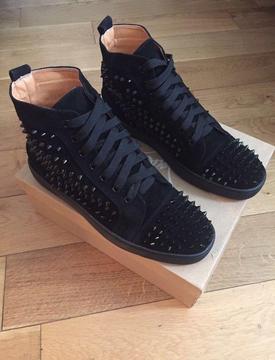 Christian Louboutin Black Suede Unisex Men Women Girls Boys Trainers Shoes Sneakers Loubs Size 4-11