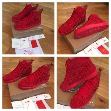 Christian Louboutin Red Suede Men Boys Gents Male Trainers Shoes Sneakers Footwear Loubs Size 9.5-12