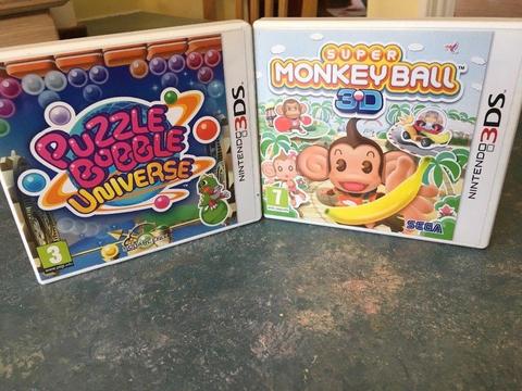 Two Nintendo 3DS games. Puzzle Bobble and Super Monkey Ball. Very good condition