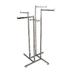 4 armed clothing garment rail, chrome finish, 2 straight arms, 2 stepped arms. Used