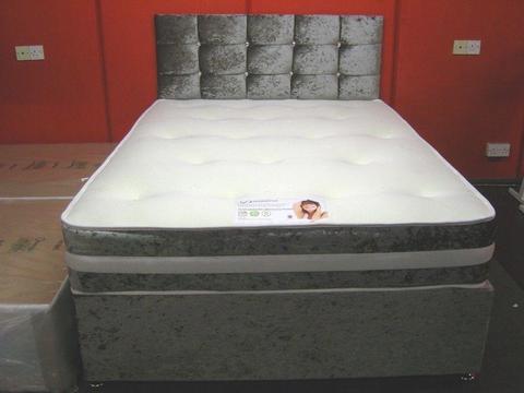 Crushed Velvet Double Divan Bed and Memory Foam Mattress. Brand New in Wrapping