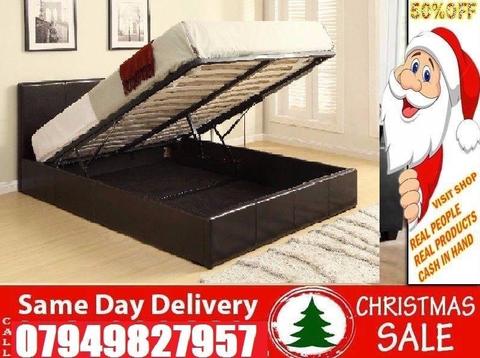 New Offer KingSize Leather Ottoman Storage Bed Frame With Semi Orthopaedic Memory Foam Available