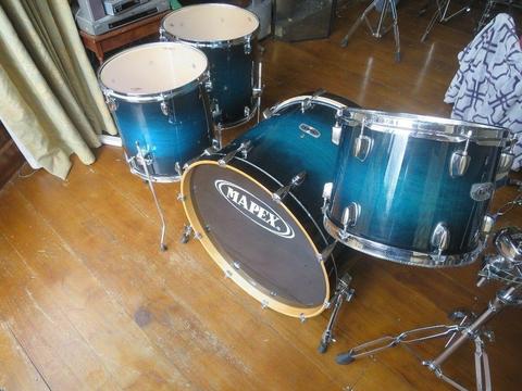 Mapex M Series Black Forest Sapphire 4 piece Drum Kit + Dbl Pedals, Stands, Cymbals