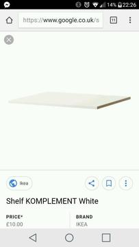 Ikea pax/komplement white slelves 75cm wide