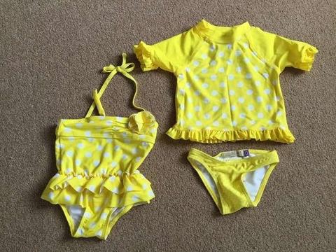 Swimming costume, swimming top, swimming knickers (size 0 - up to 1 year) -£5