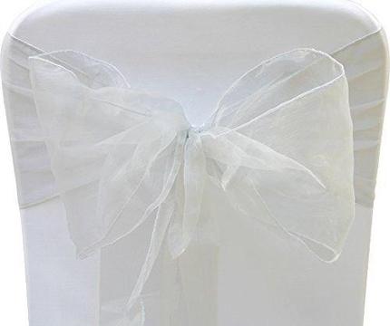 50 White Chair Covers & 50 Whites Organza Bows for wedding or party