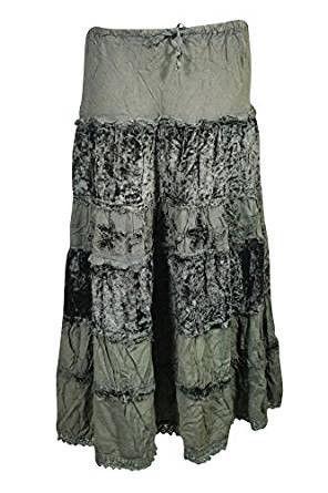 Womans Maxi Skirt Velvet Lace Tiered Medieval Bohemian Long Skirt