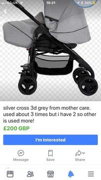 Silver cross 3d pram and car seat