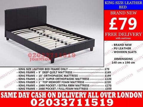 Brand New King Size Leather Bed Available With Mattress West Finley