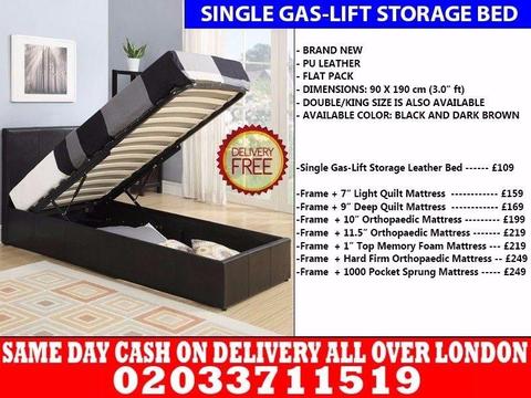 BRAND NEW SINGLE LEATHER STORAGE BED Available with Mattress York